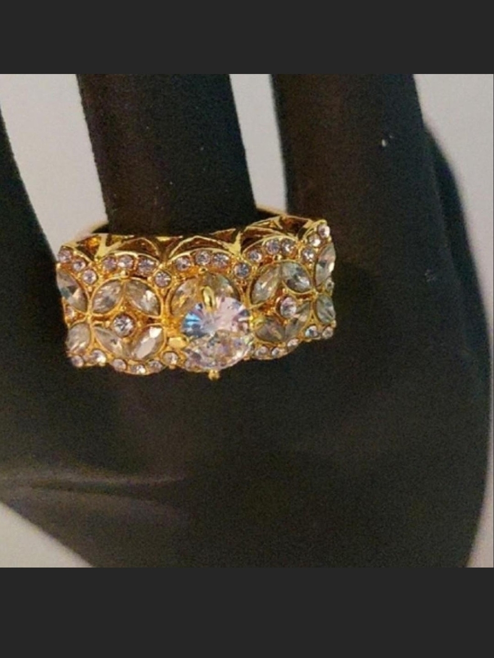 Source Unknown Gold Tone Crystal Statement Ring with Clear Stones